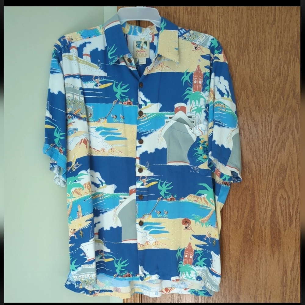 Kahala John Severson Mens Shirt XL Blue  Hawaiian Button Up USA 100% rayon